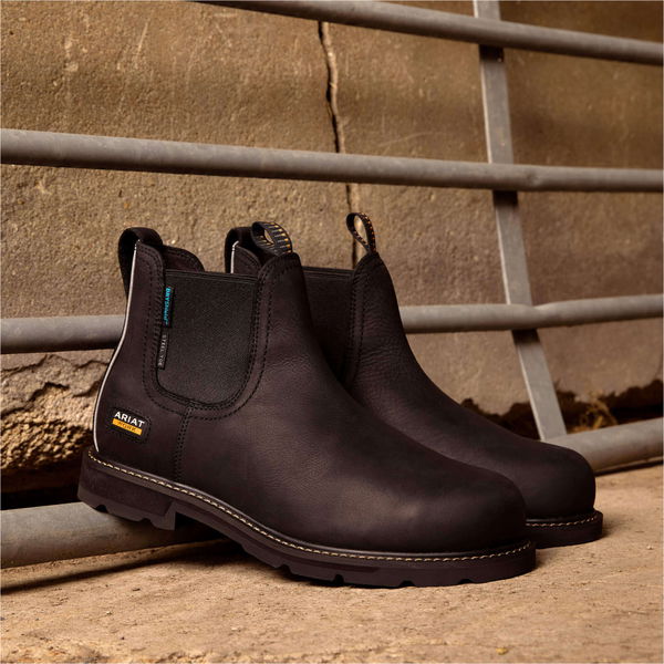 2026 Ariat Mens Groundbreaker Chelsea Waterproof Steel Toe Work Boot 10050822 - Black